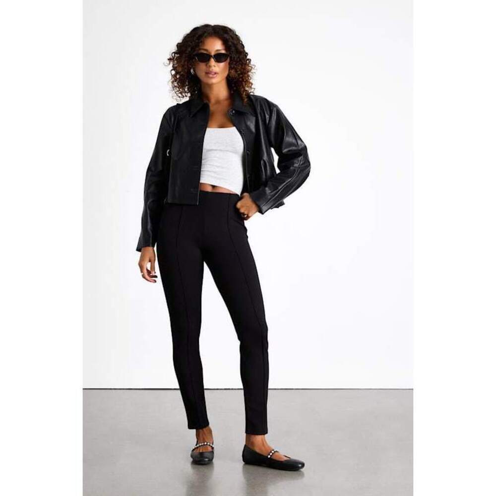 Lulus Quinn Black Ponte Mid-rise Slim Leg Pants - Size XS